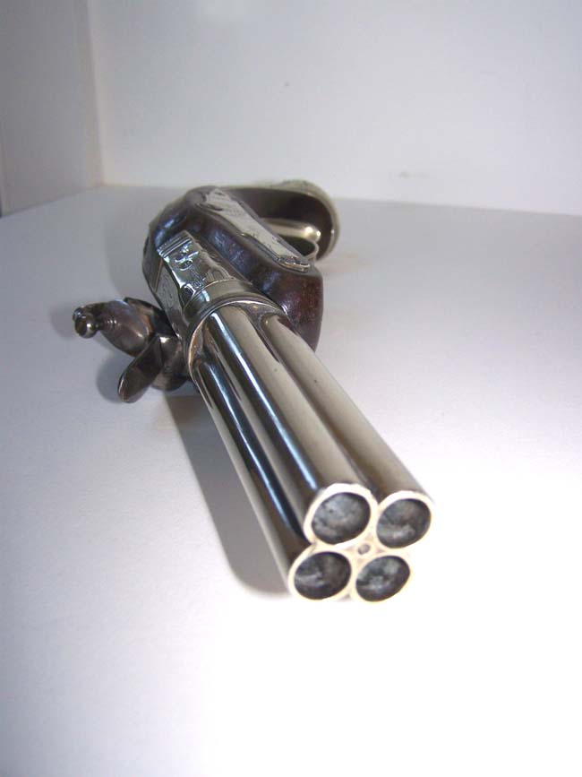 An EXCEPTIONALLY RARE  British Flintlock 'Paktong' Mounted Four Barrelled Naval Volley Pistol circa 1775 — image 7